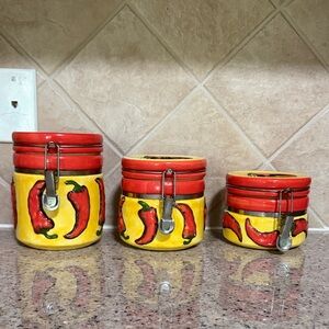 Chili Pepper Ceramic Kitchen Canister Set - Red and Yellow